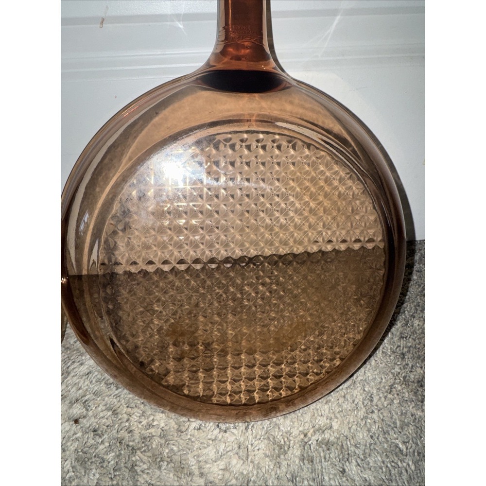 Vtg Corning Ware Visions Glass Amber Waffle Bottom Fry Pan Skillets 10.5" & 7" - Picture 7 of 9